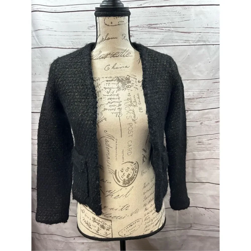 Michael Kors Black Textured‎ Knit Cropped Jacket Cardigan Women's Size 00